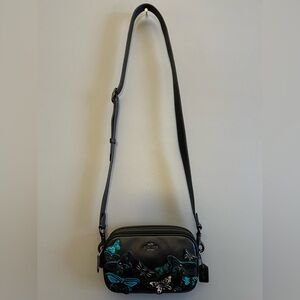 Coach Black Crossbody/Clutch with Hand Painted Teal, White & Black Butterflies
